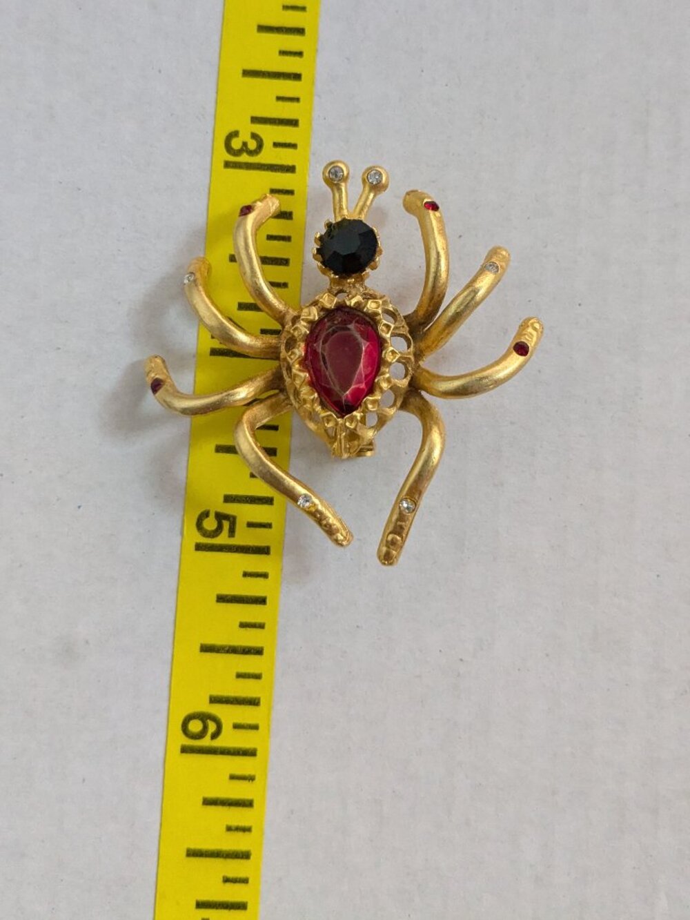 Gold Tone Spider Rhinestone Brooch Pin